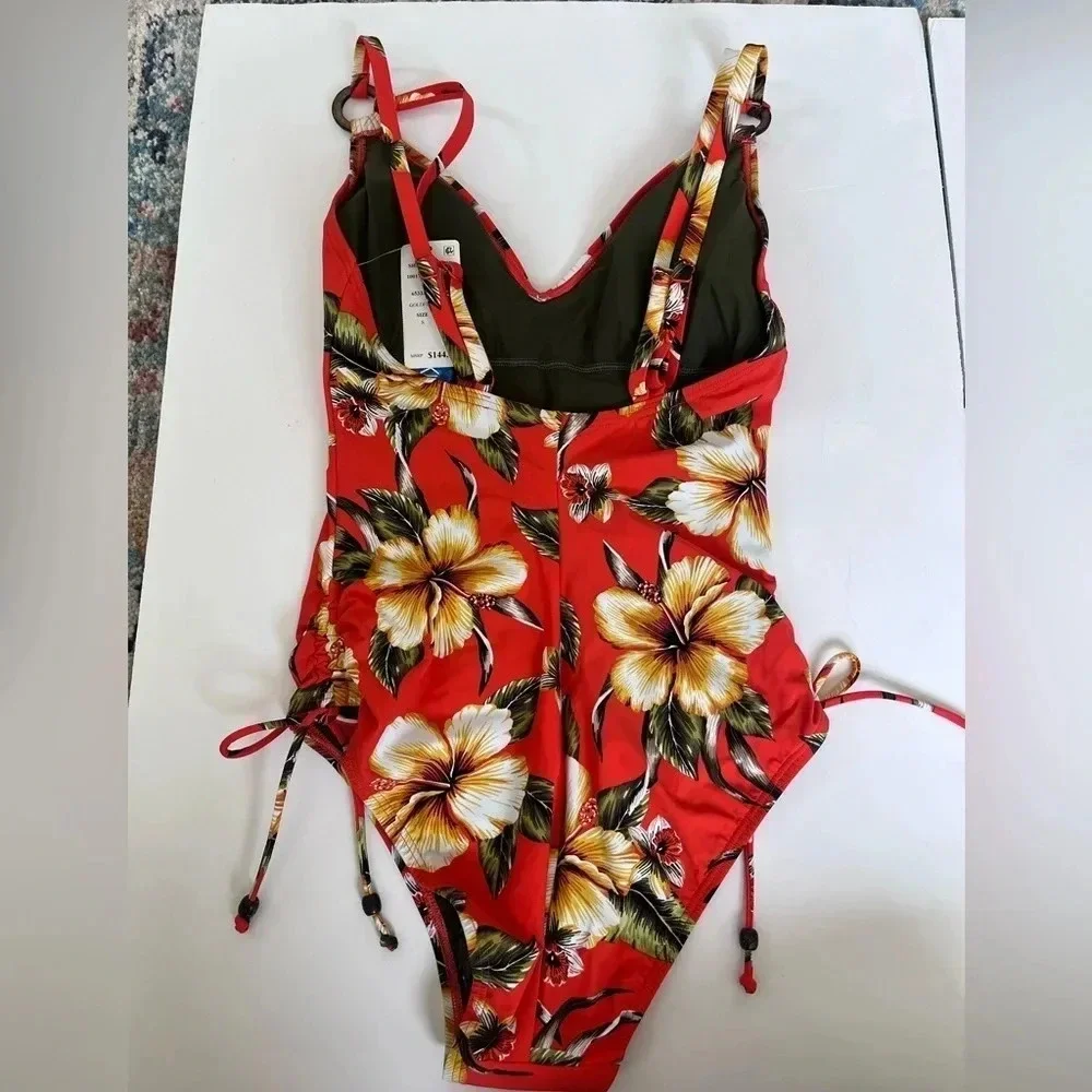 NWT Red Tropical Flowers Skinny Dippers Miraclesuit 1 pc Women's Swimsuit Sz S - Picture 3 of 6